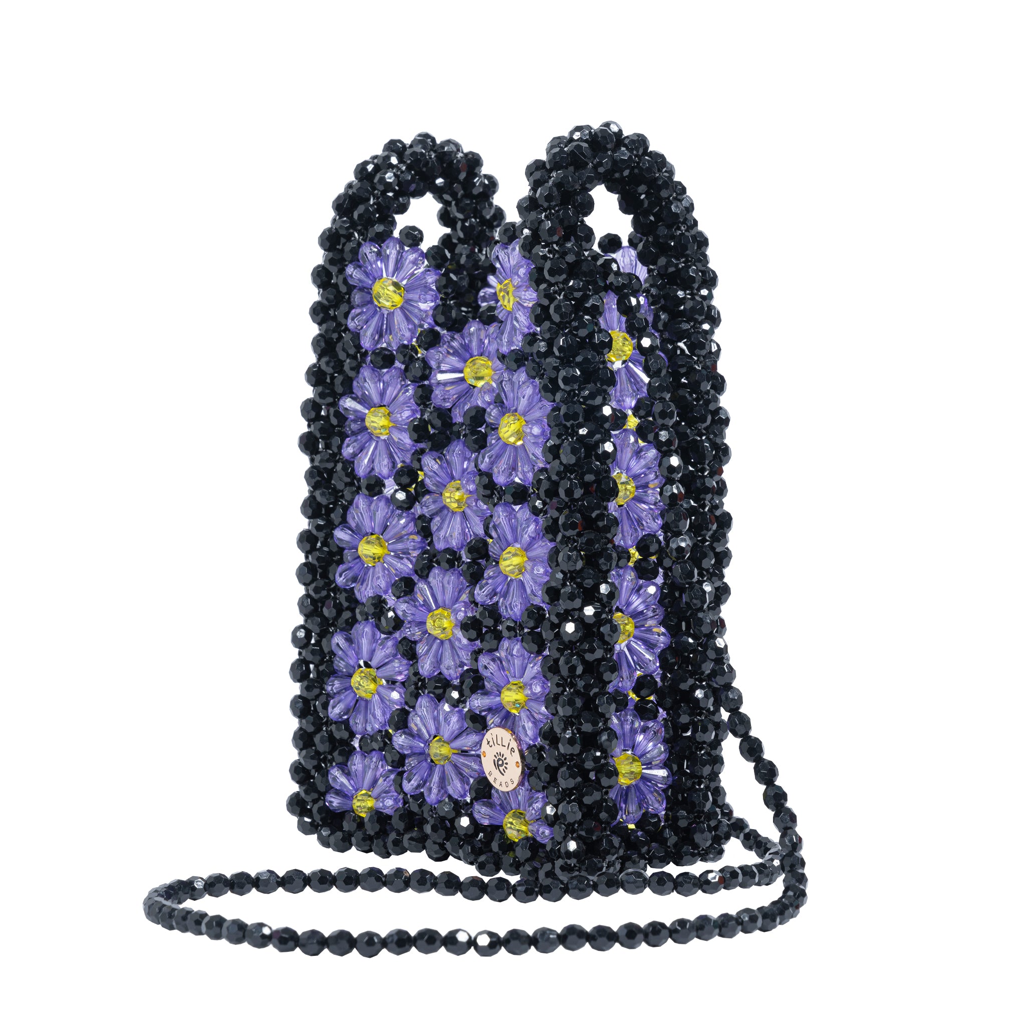 Purple and Black Beaded Mini Bag