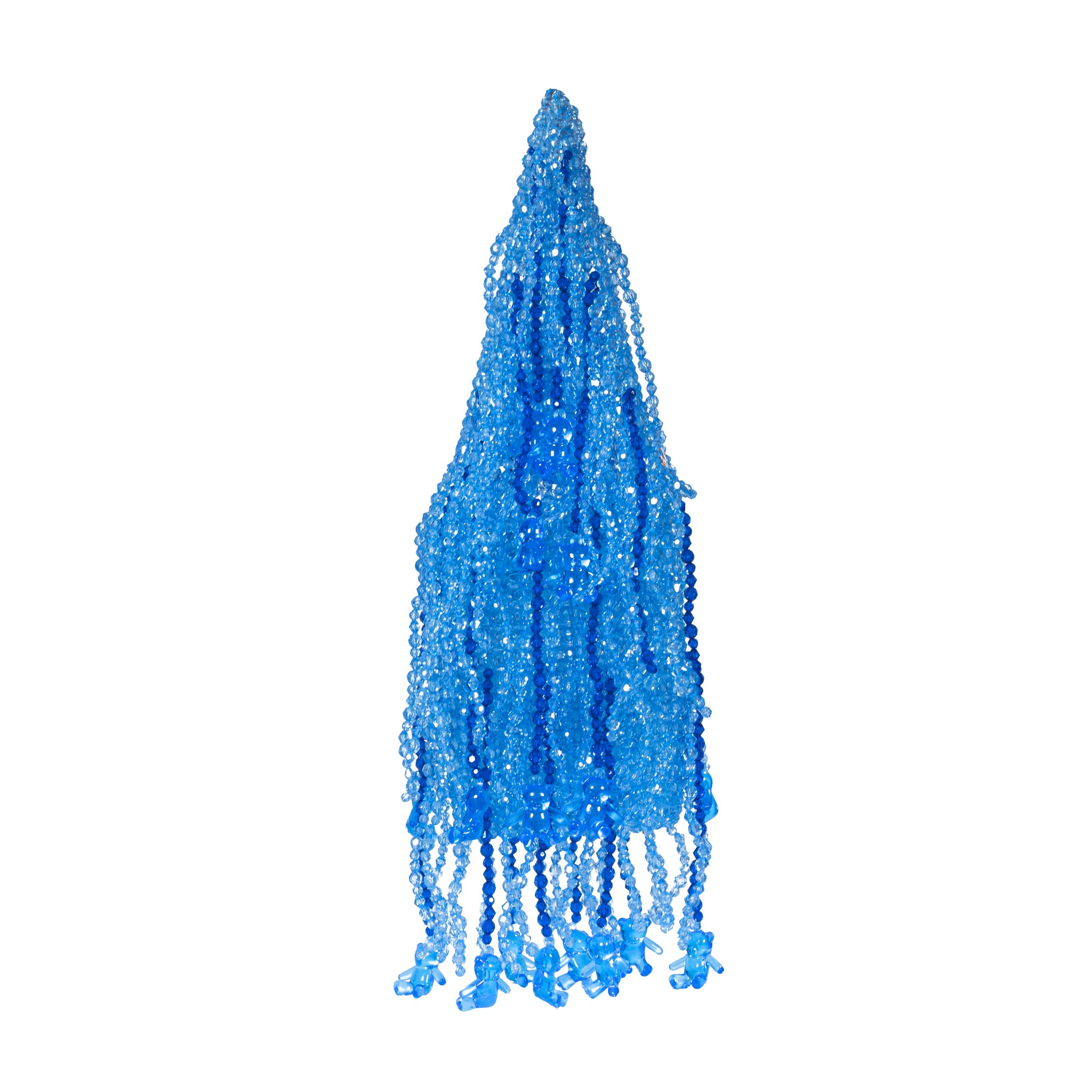 Blue Crystal-like Teddy Detailed Tassel Bead Handbag - Tillie Beads