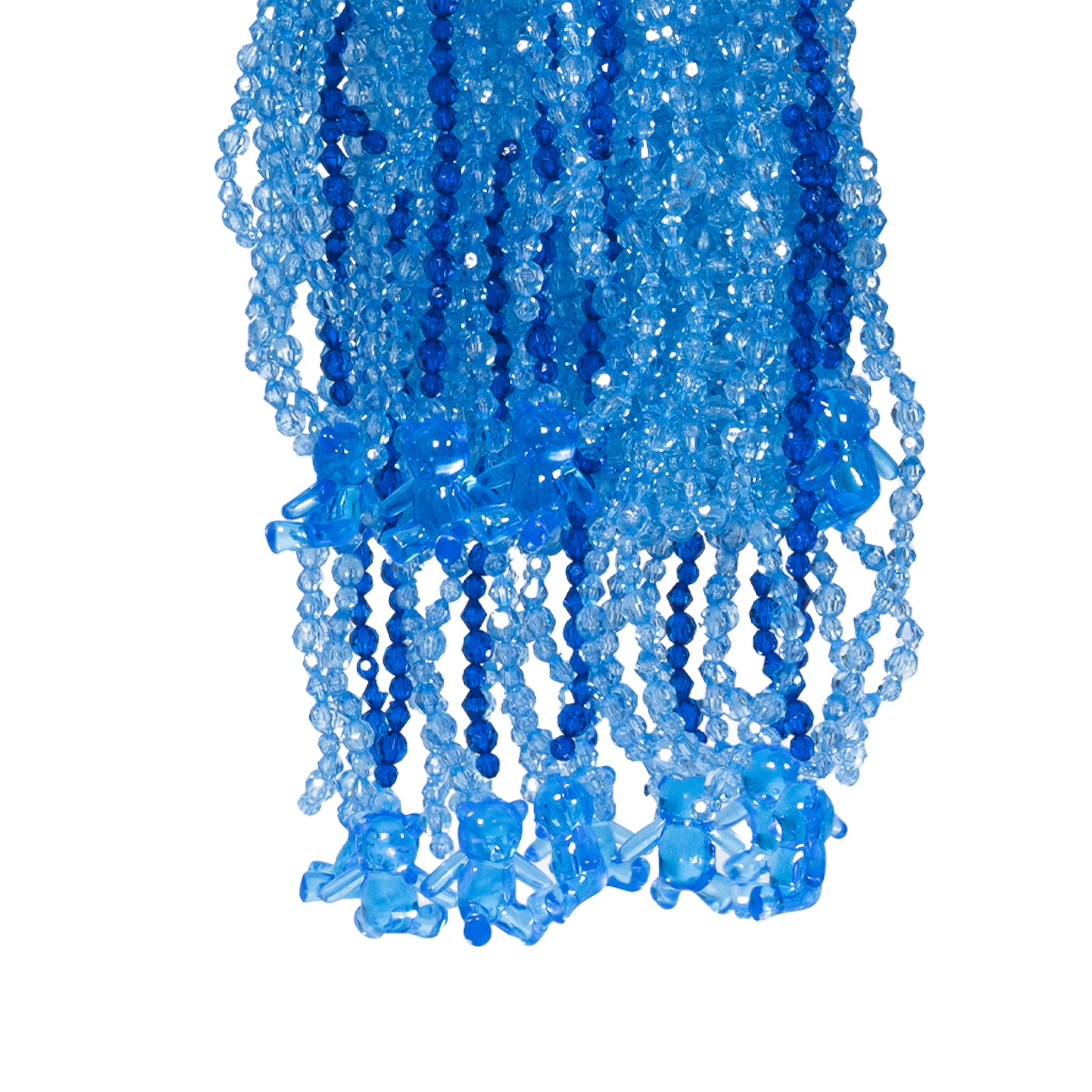Blue Crystal-like Teddy Detailed Tassel Bead Handbag - Tillie Beads