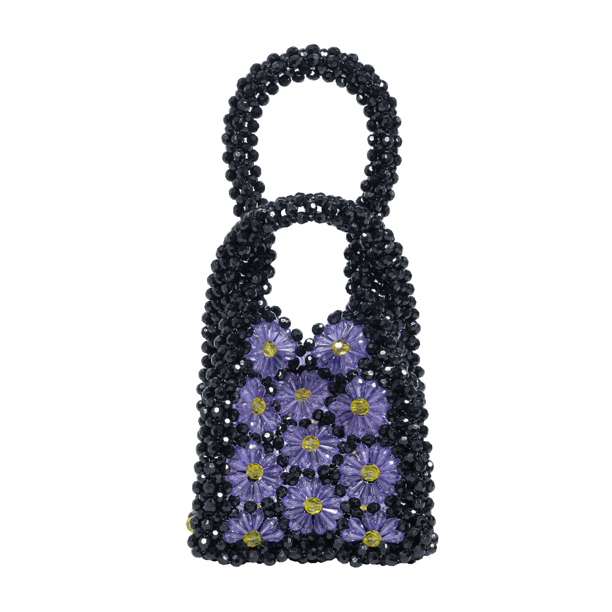 Floral Mini Black Bead Bag - Tillie Beads
