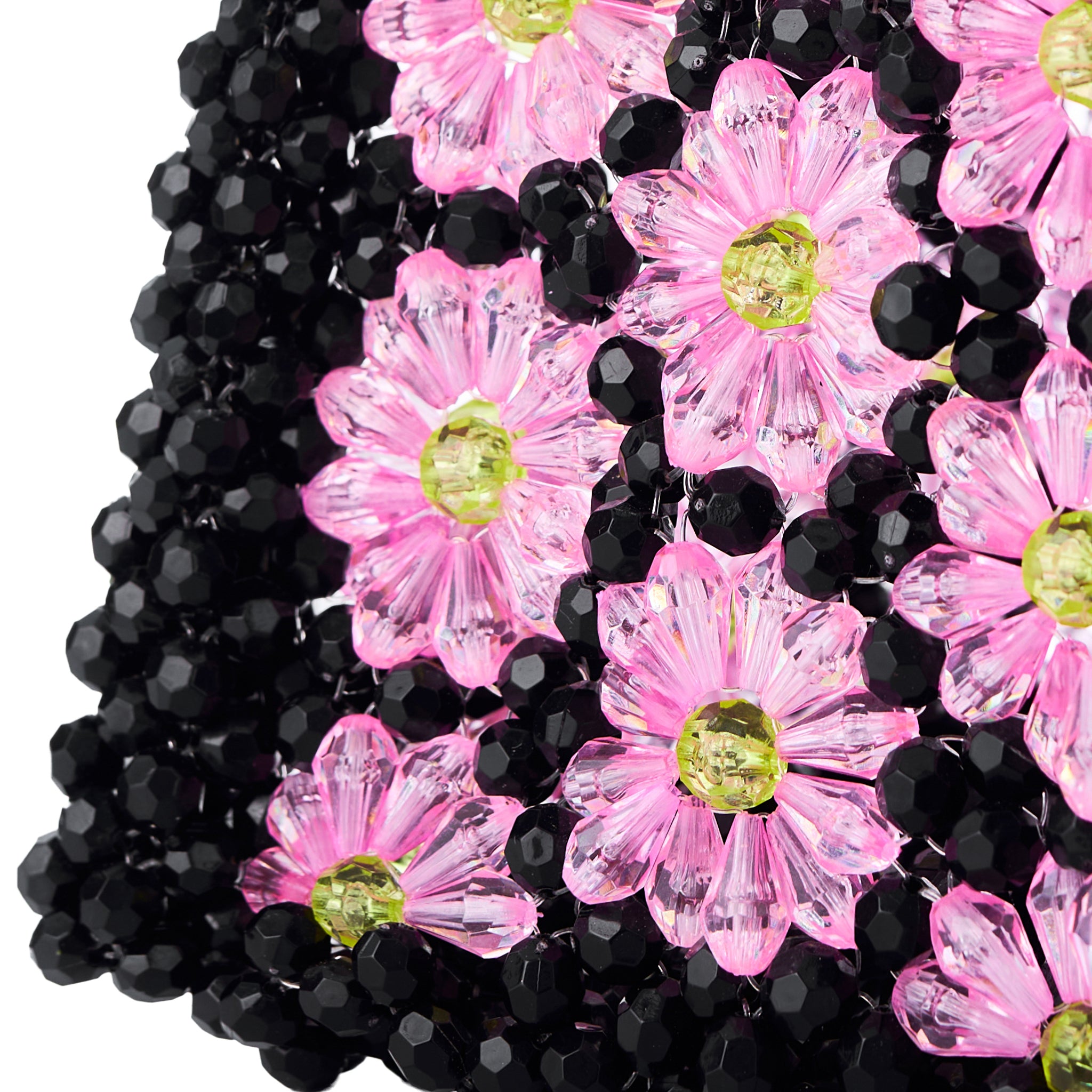 Black Beaded Bag with Vibrant Daisies