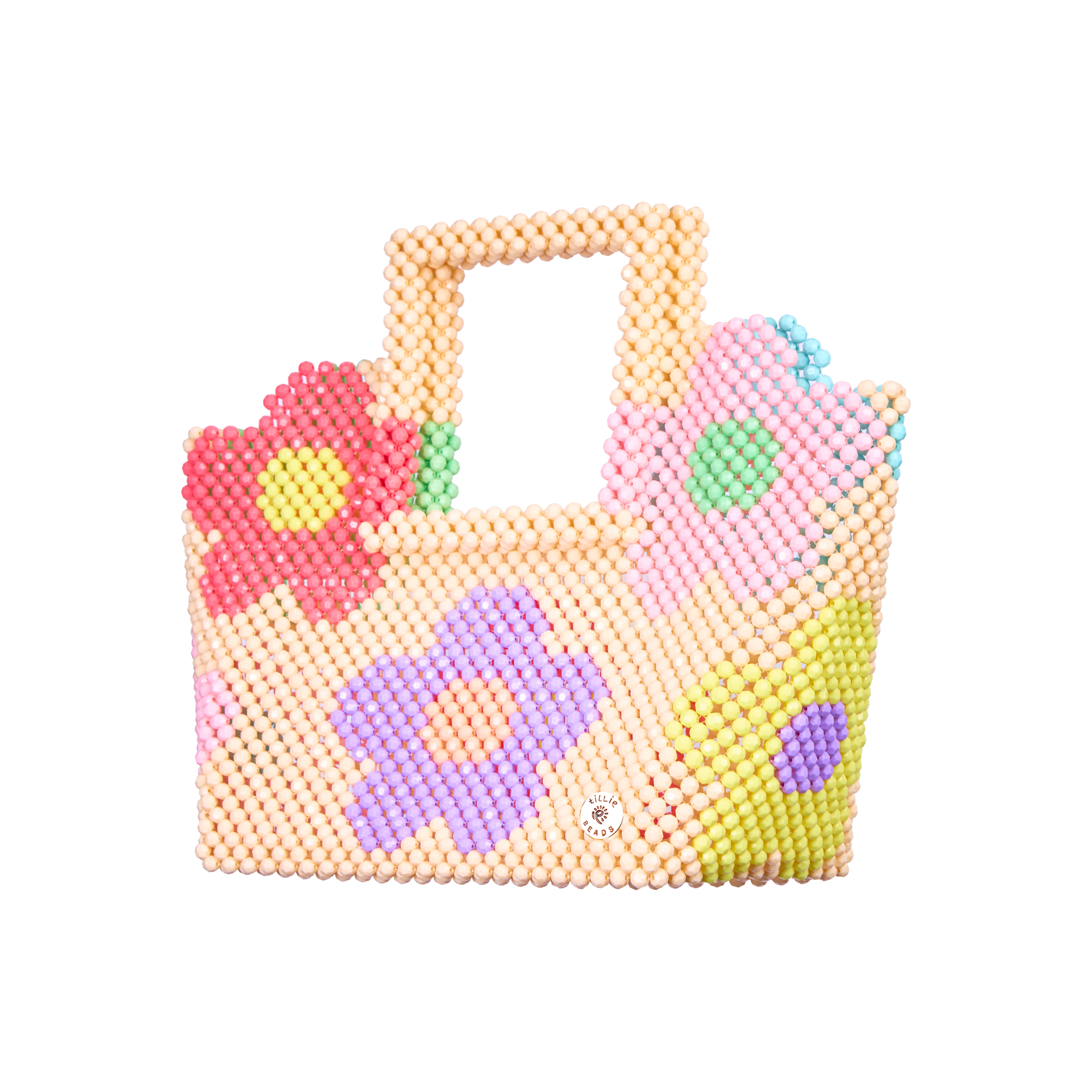 Daisy Square Handle Tote Bead Bag