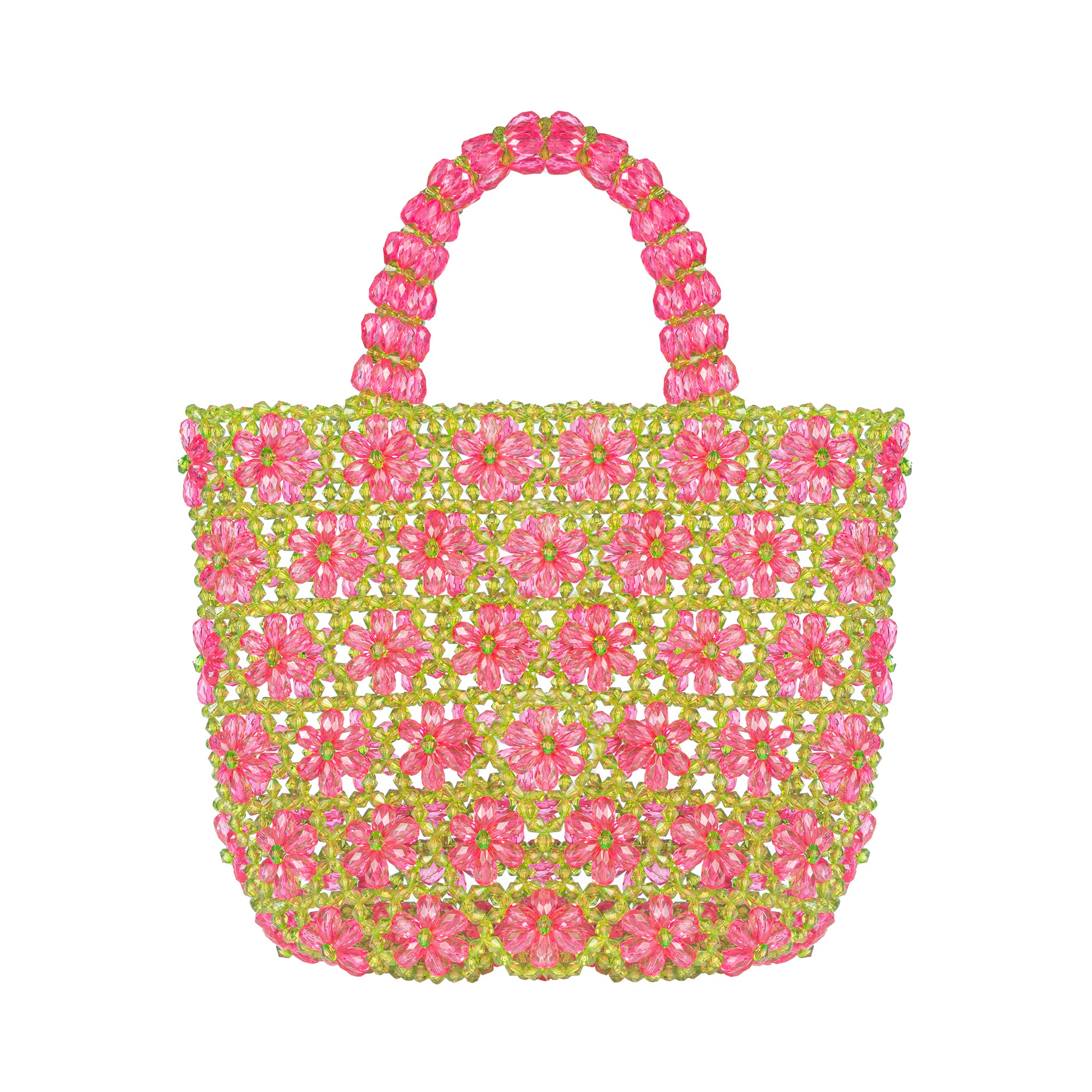 Green Tote with Pink Daisy Bead Bag – Tillie Beads