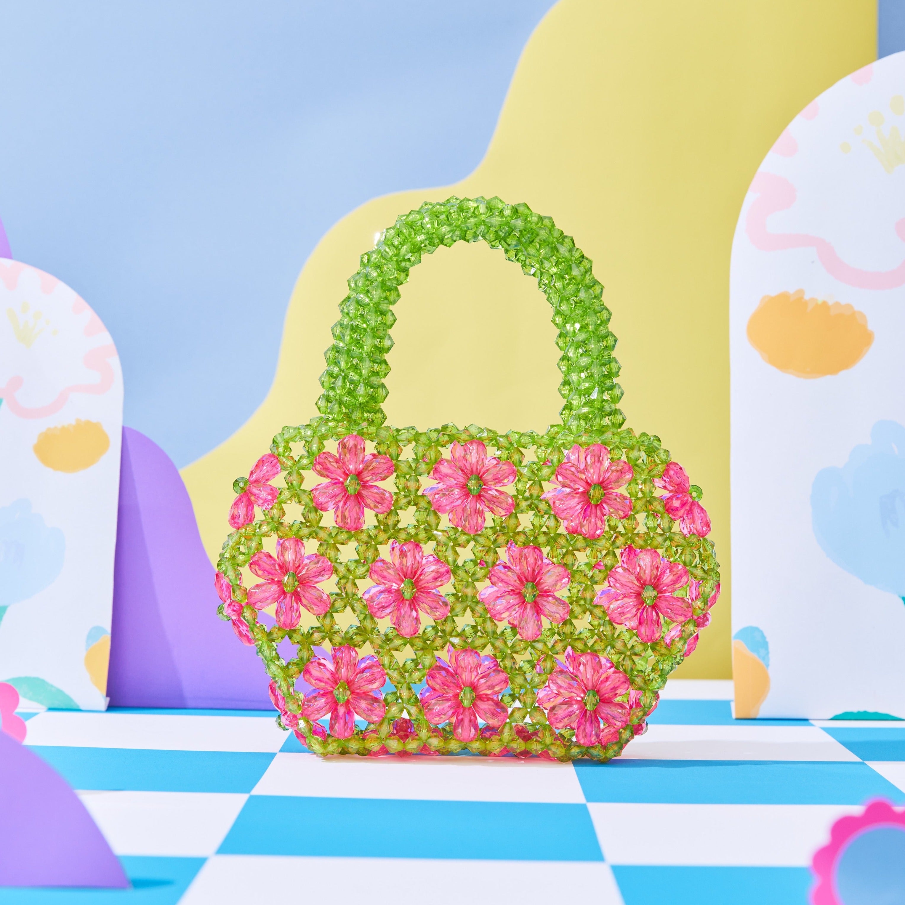 Pink Daisy Delight Green Mini Bead Bag – Tillie Beads