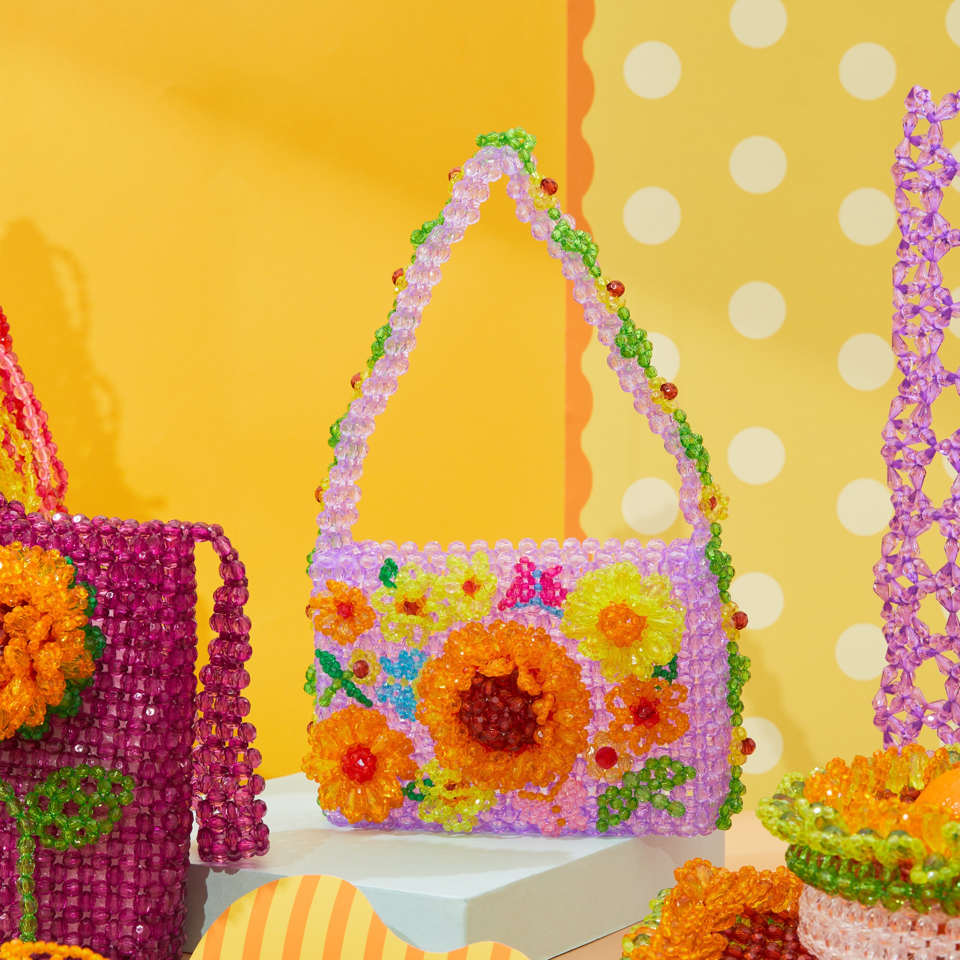 Purple Sunflower Floral Mini Bead Bag – Tillie Beads