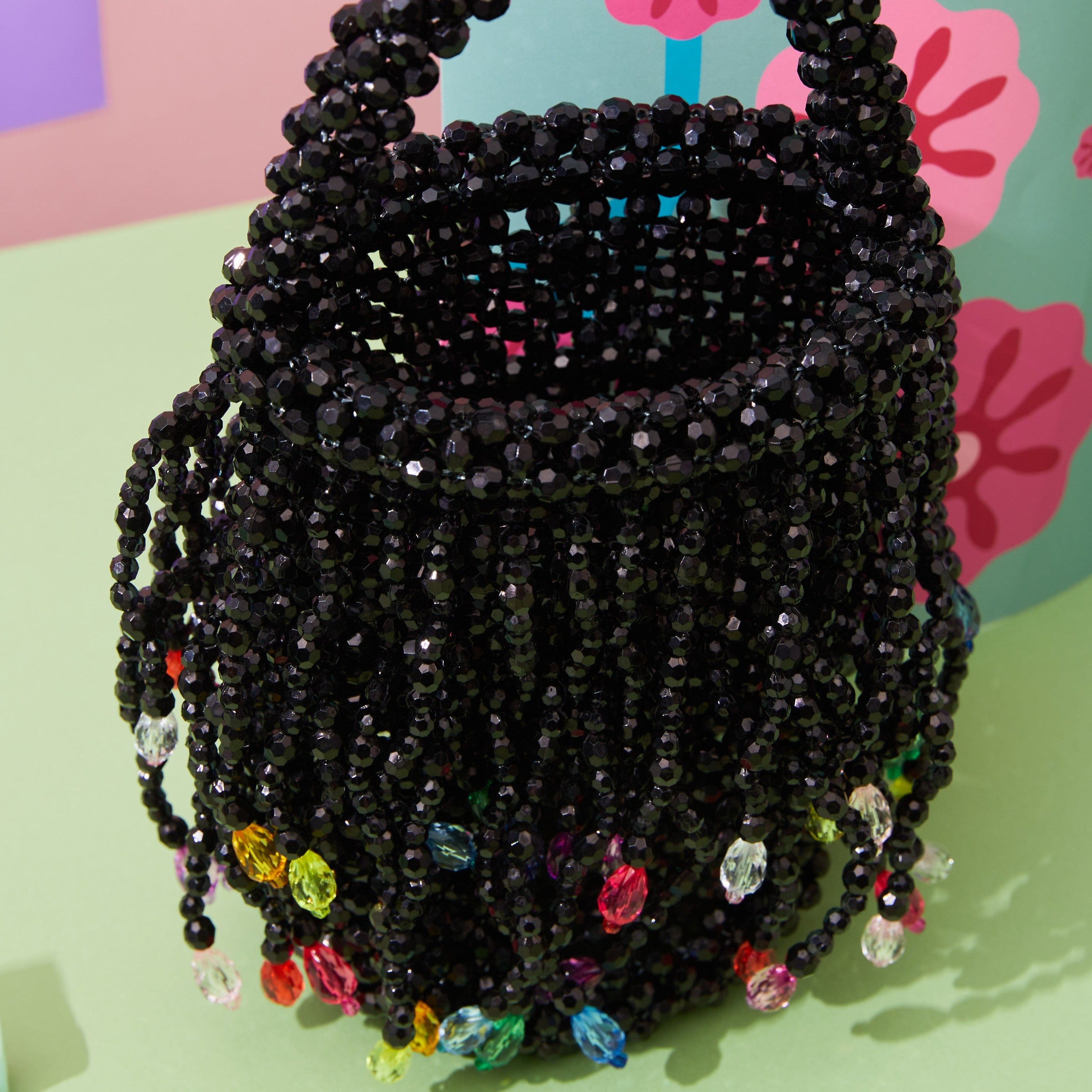 Black Beaded Tassel Twirl Bucket Bag – Tillie Beads