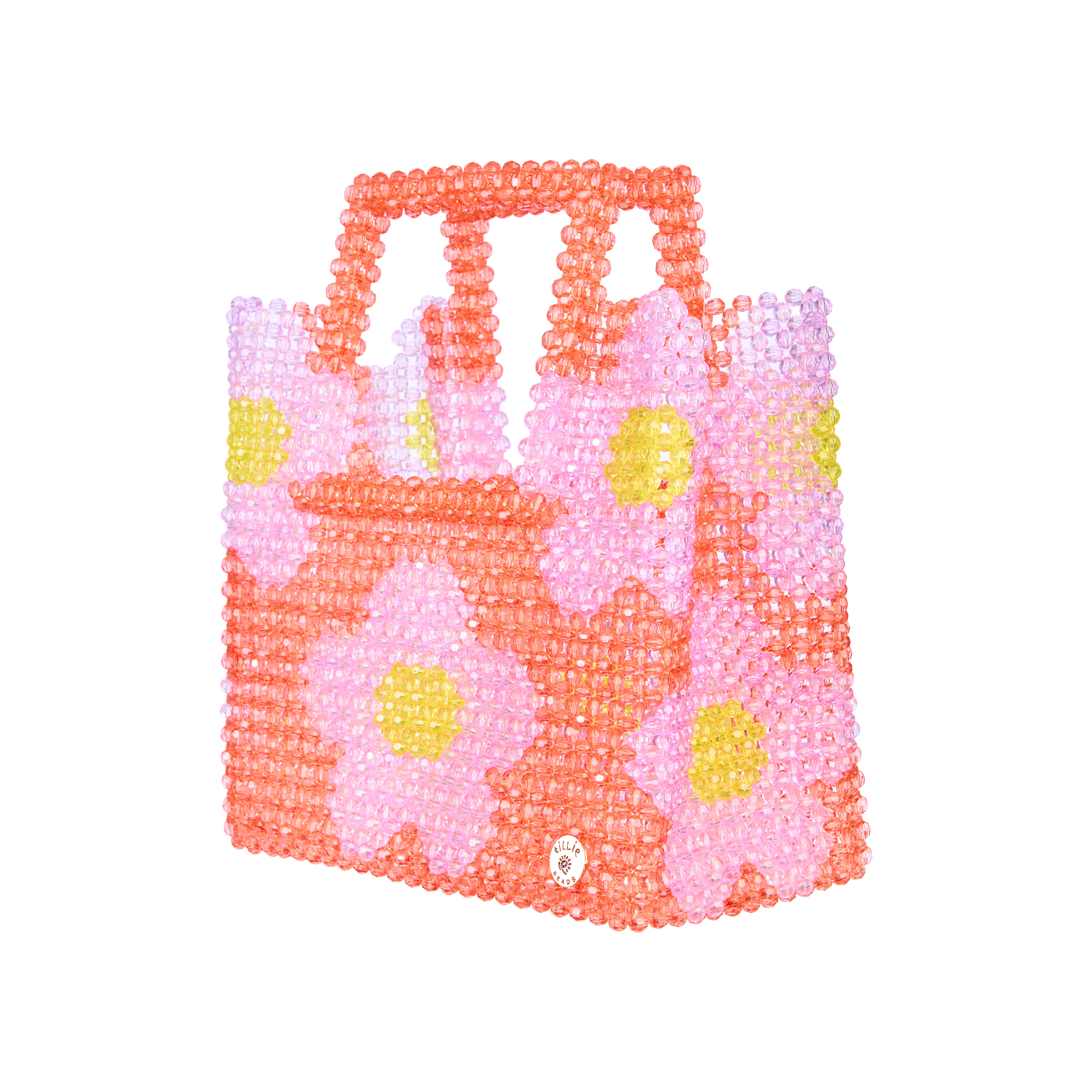 Daisy Square Handle Tote Bead Bag