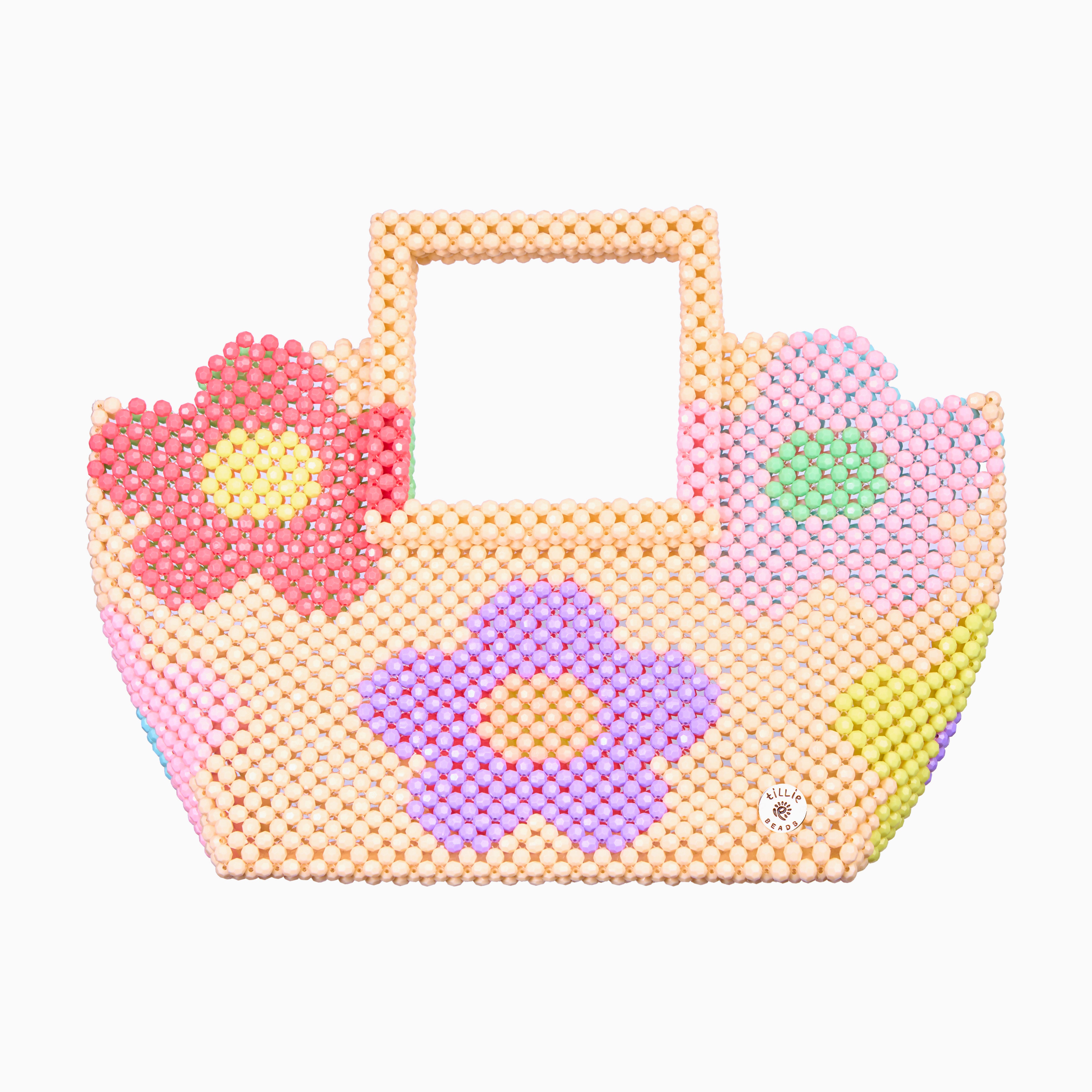 Daisy Square Handle Tote Bead Bag