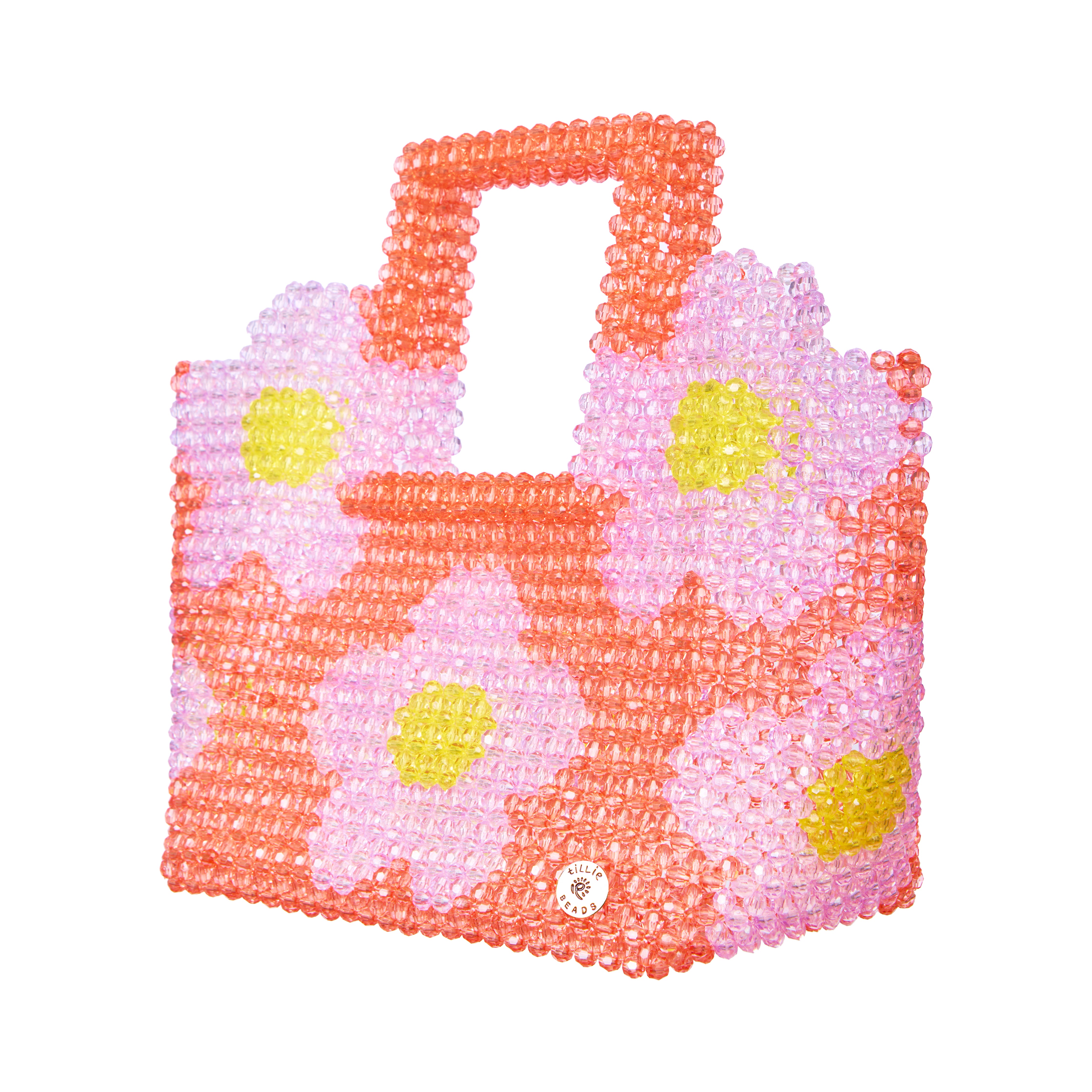 Daisy Square Handle Tote Bead Bag