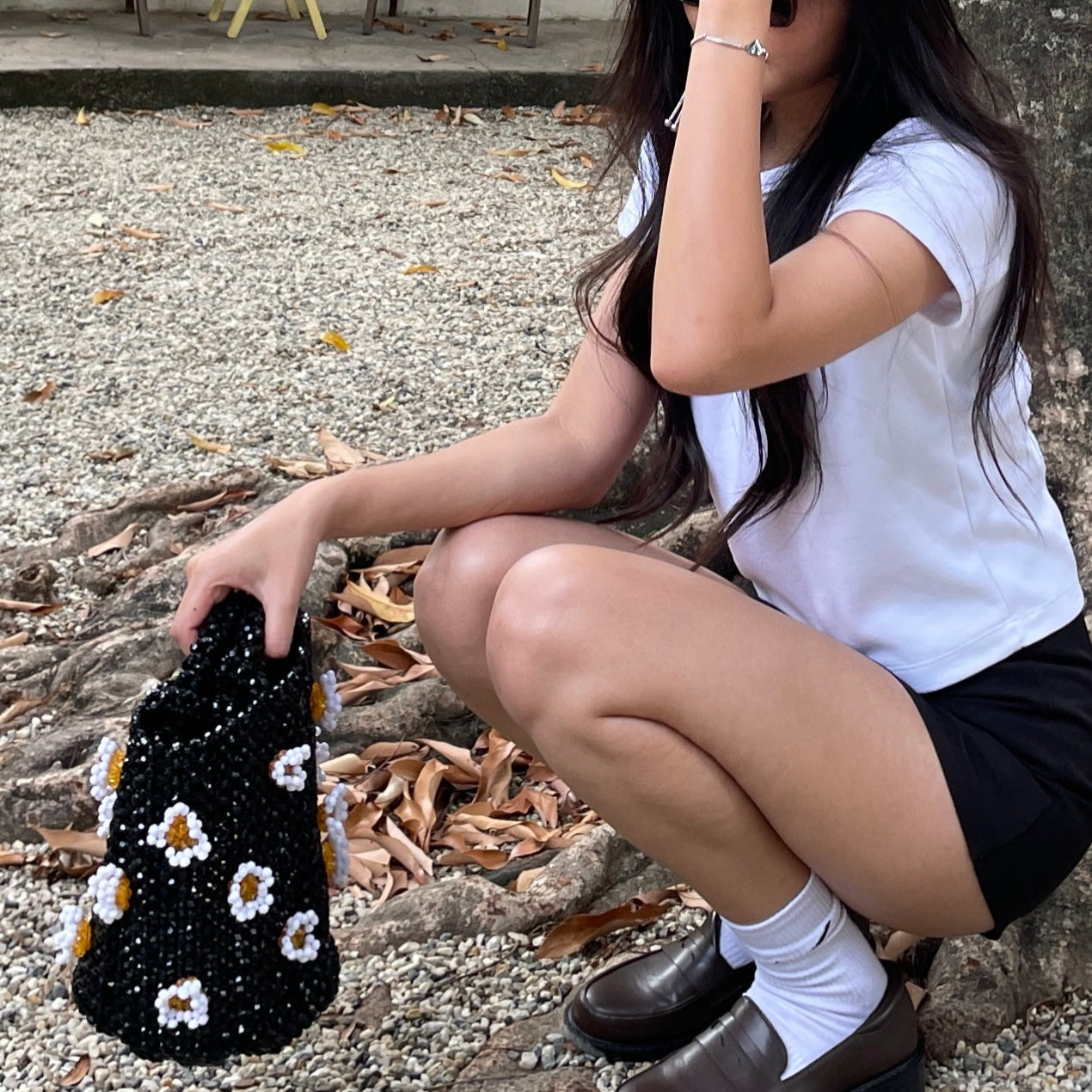 Tillie Beads Black Daisy Bucket